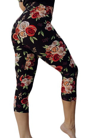 Black Rose CAPRI Yoga Leggings (Super Soft) S-XL
