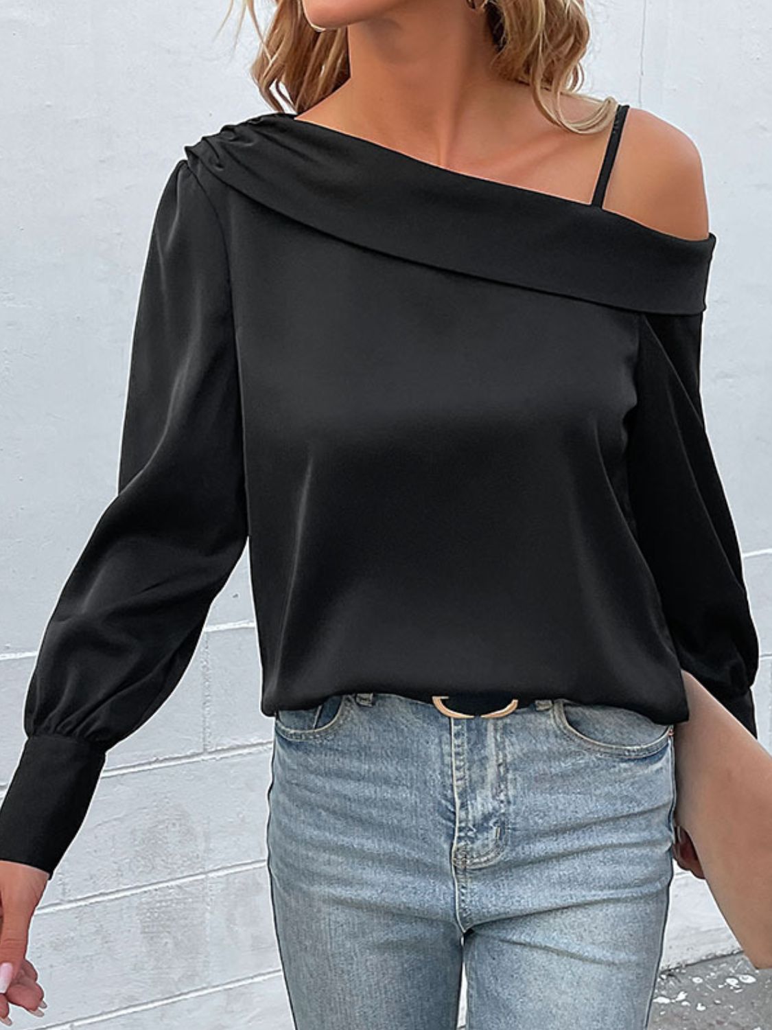 Black long sleeve cheap cold shoulder top