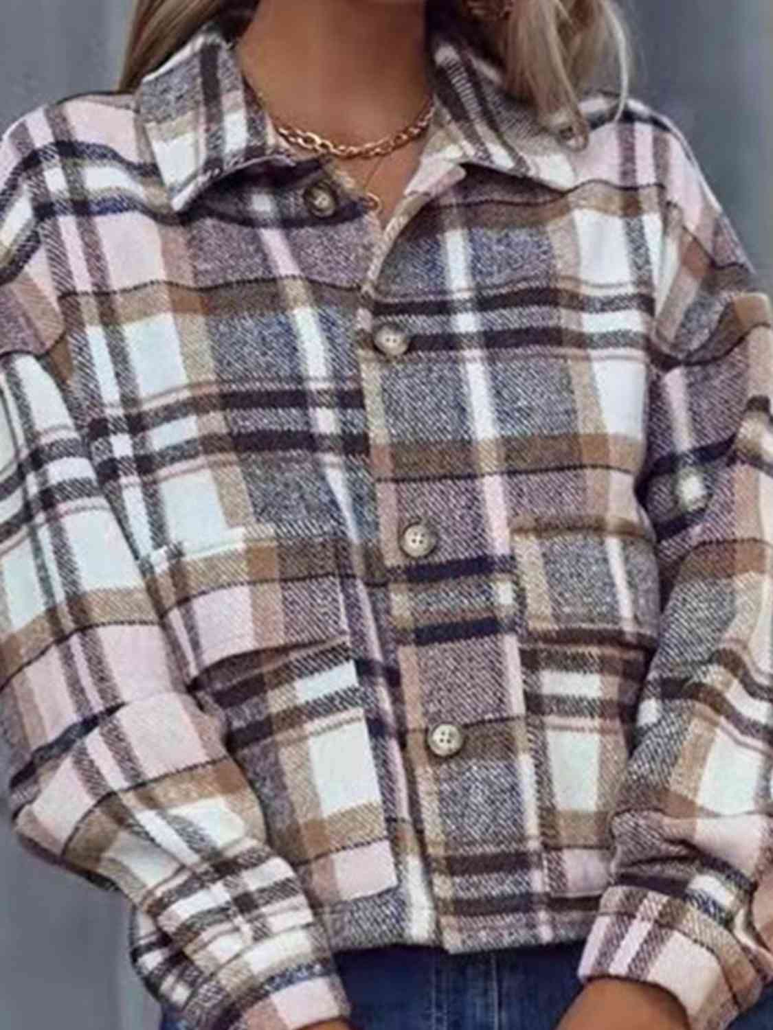 Plaid Collared Neck Button Down Jacket