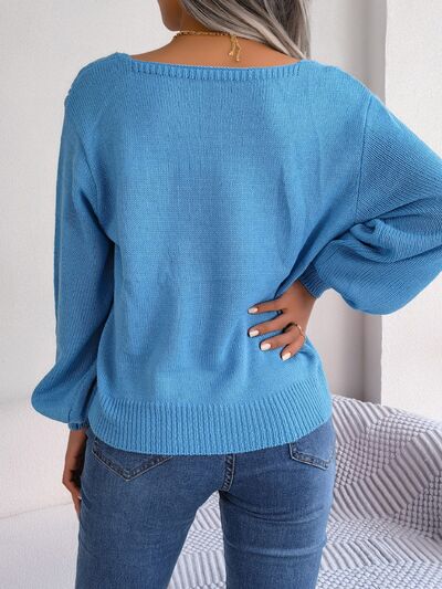 Cable-Knit Square Neck Long Sleeve Sweater 3 colors