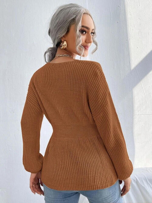 Notched Dropped Shoulder Knit Top 4 colors