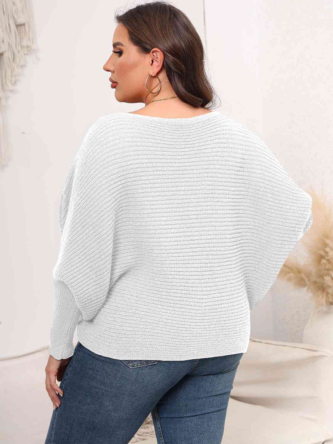 Full Size Boat Neck Batwing Sleeve Sweater 3 colors