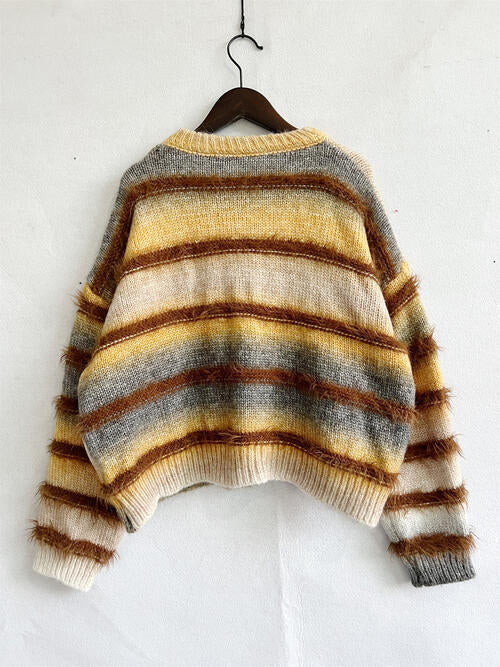 Striped Round Neck Long Sleeve Sweater 4 colors
