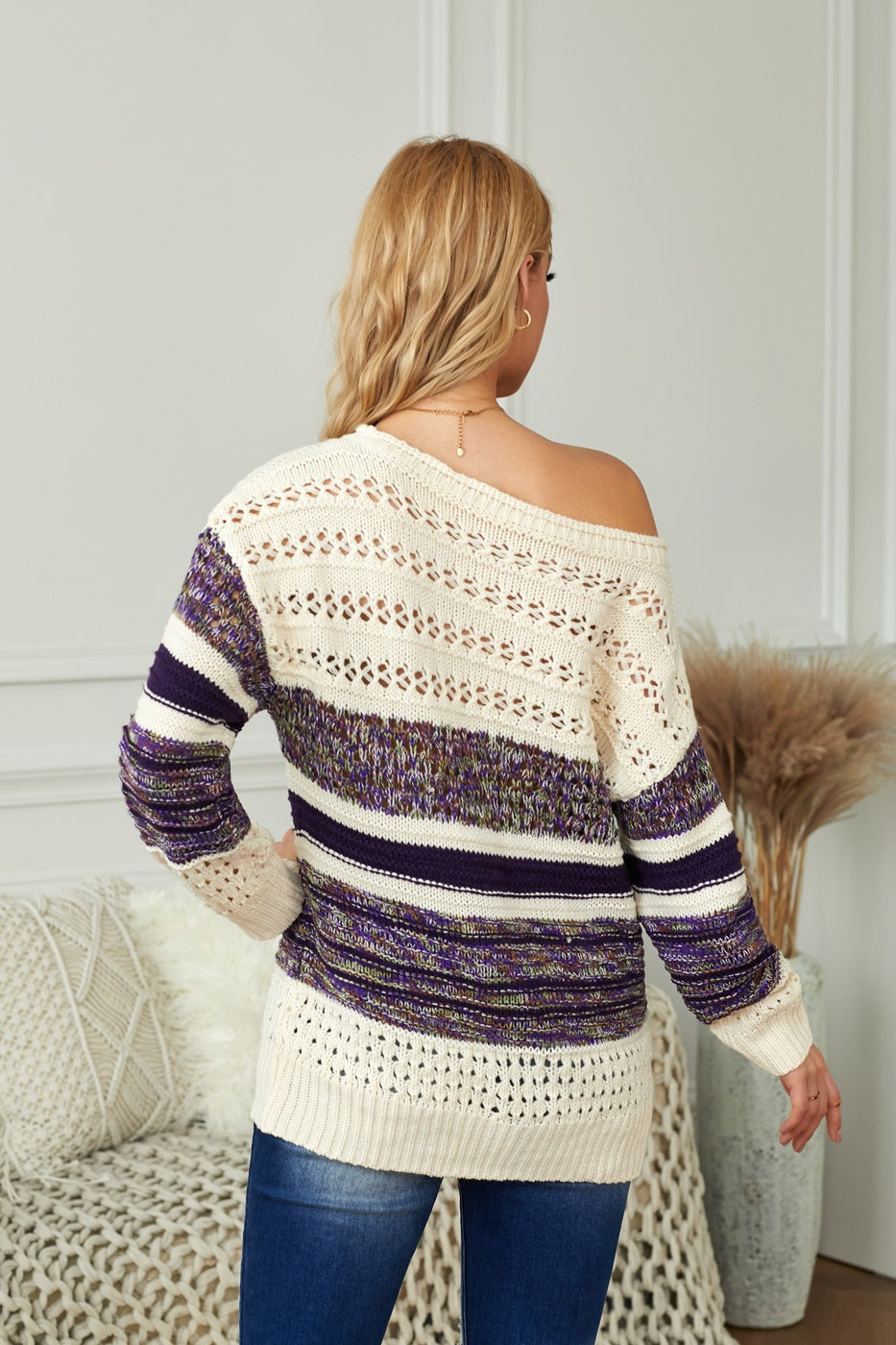 Open Knit Purple Stripe Sweater