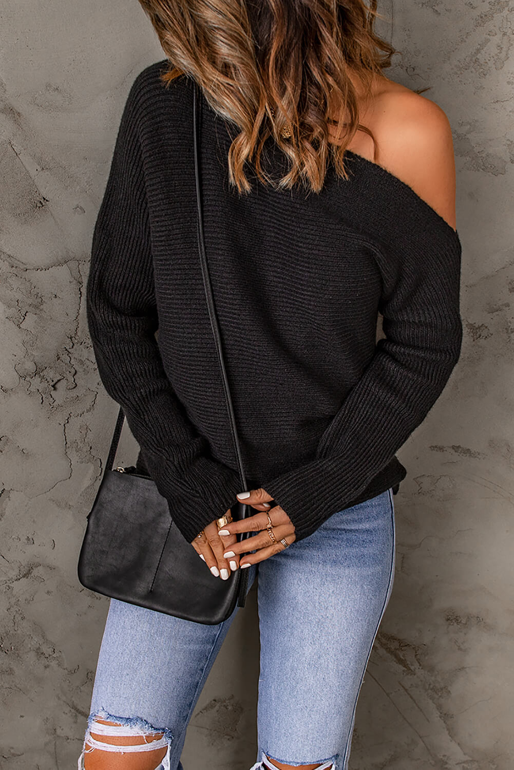 Black one shoulder online sweater