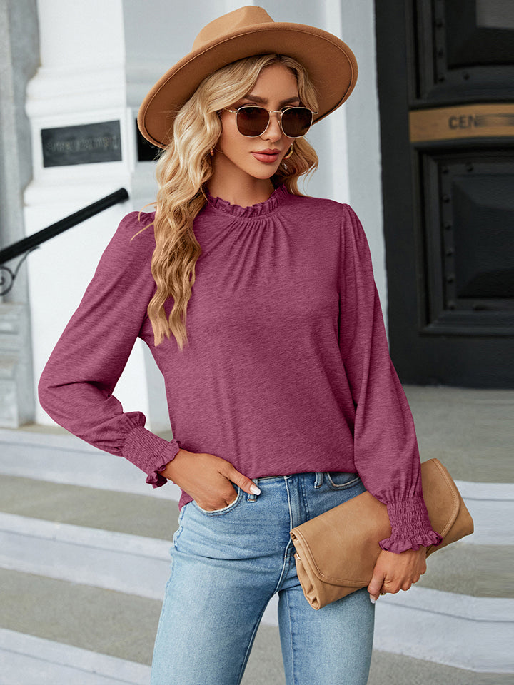 Round Neck Flounce Sleeve Blouse