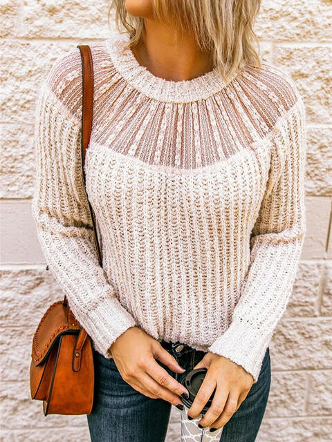 Round Neck Rib-Knit Sweater 3 colors