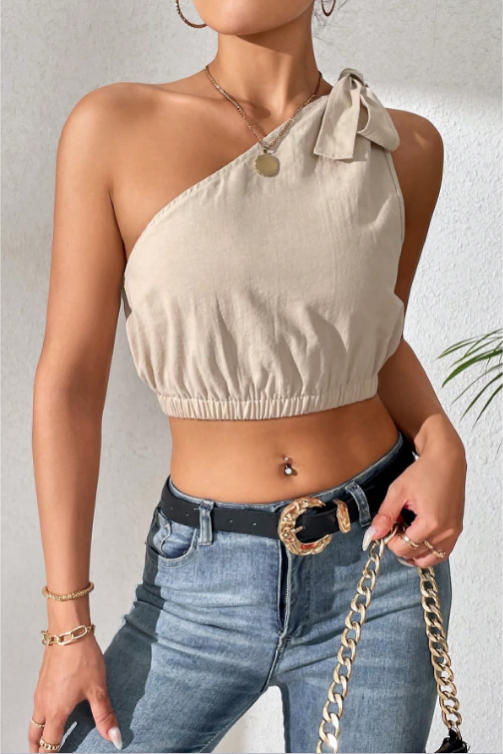 One shoulder tank online top crop