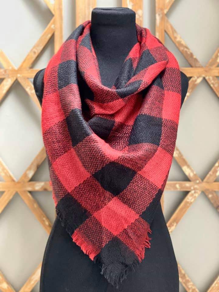 Buffalo Plaid Half Size Blanket Scarf in Red