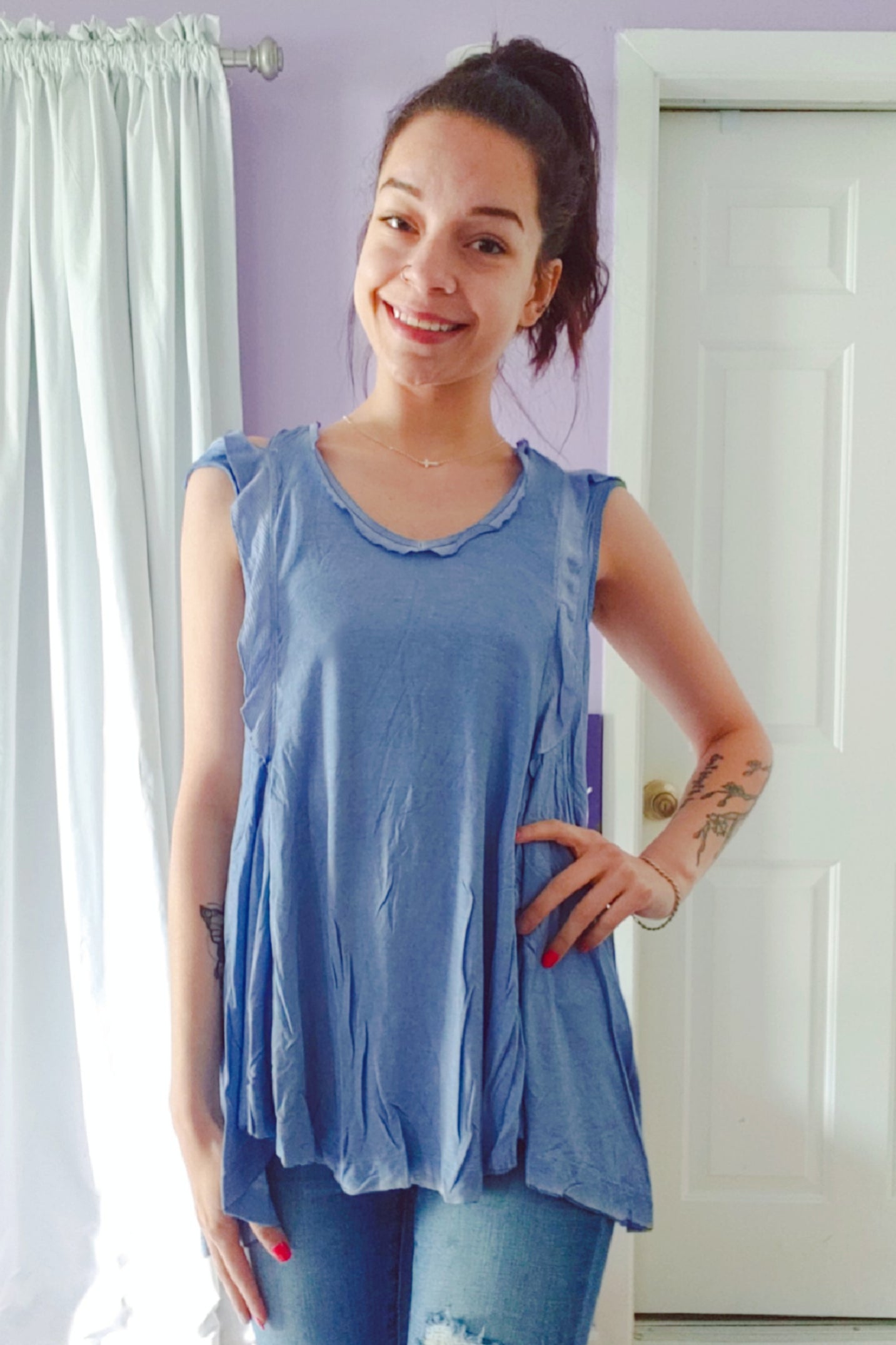 Blue Belle Ruffle Tank