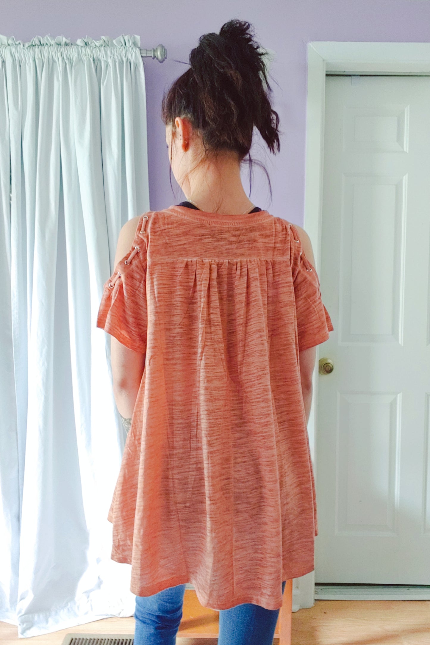 Rust Two Tone Cold Shoulder Top