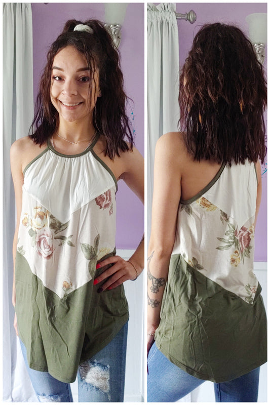 Olive Floral Tank (S-XL)