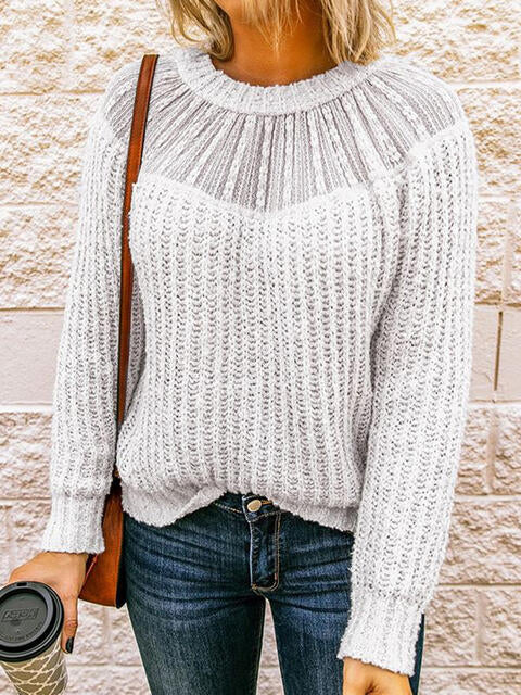 Round Neck Rib-Knit Sweater 3 colors