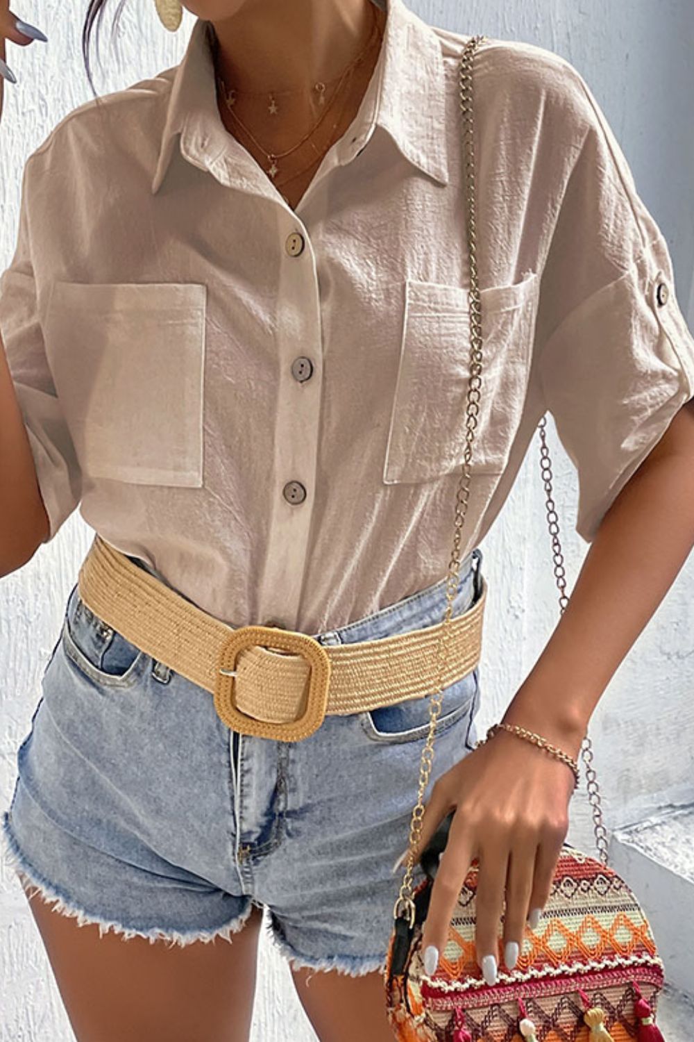 Roll-Tab Sleeve Shirt with Pockets