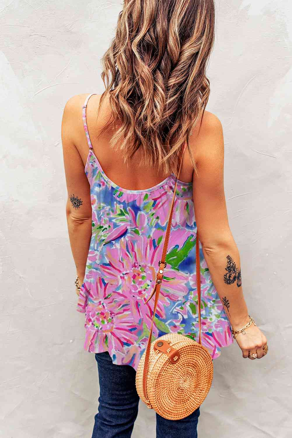 Floral Scoop Neck Ruffle Hem Cami