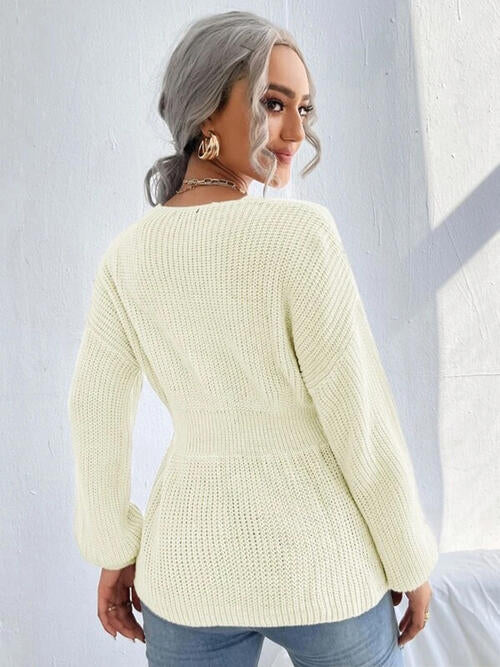 Notched Dropped Shoulder Knit Top 4 colors