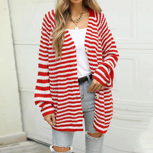 Striped long best sale sleeve jacket cardigan