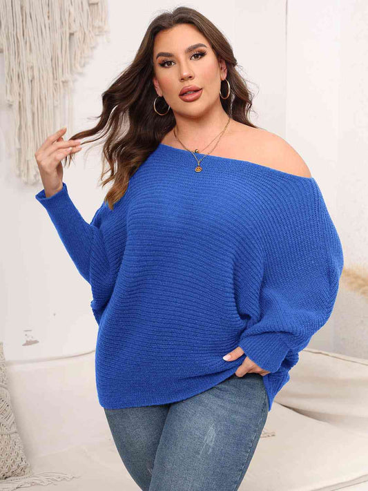 Full Size Boat Neck Batwing Sleeve Sweater 3 colors