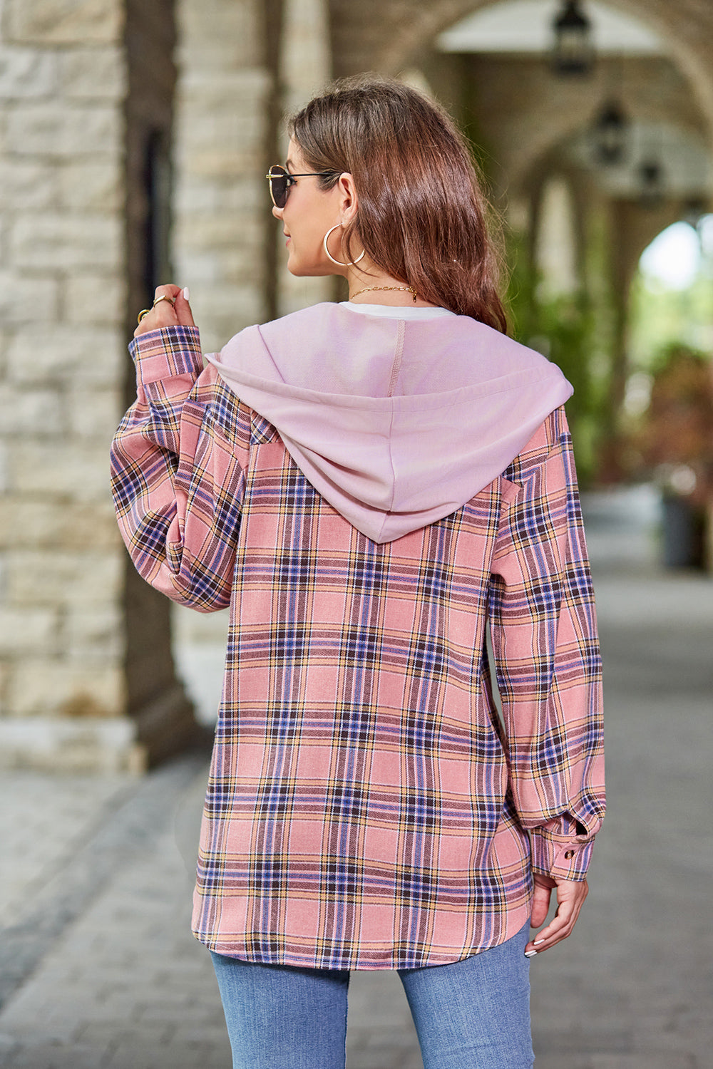 Pink best sale plaid hoodie