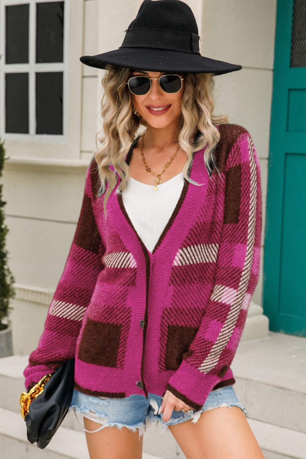 Striped Button-Front Fuzzy Cardigan