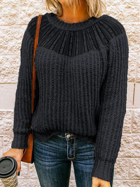 Round Neck Rib-Knit Sweater 3 colors