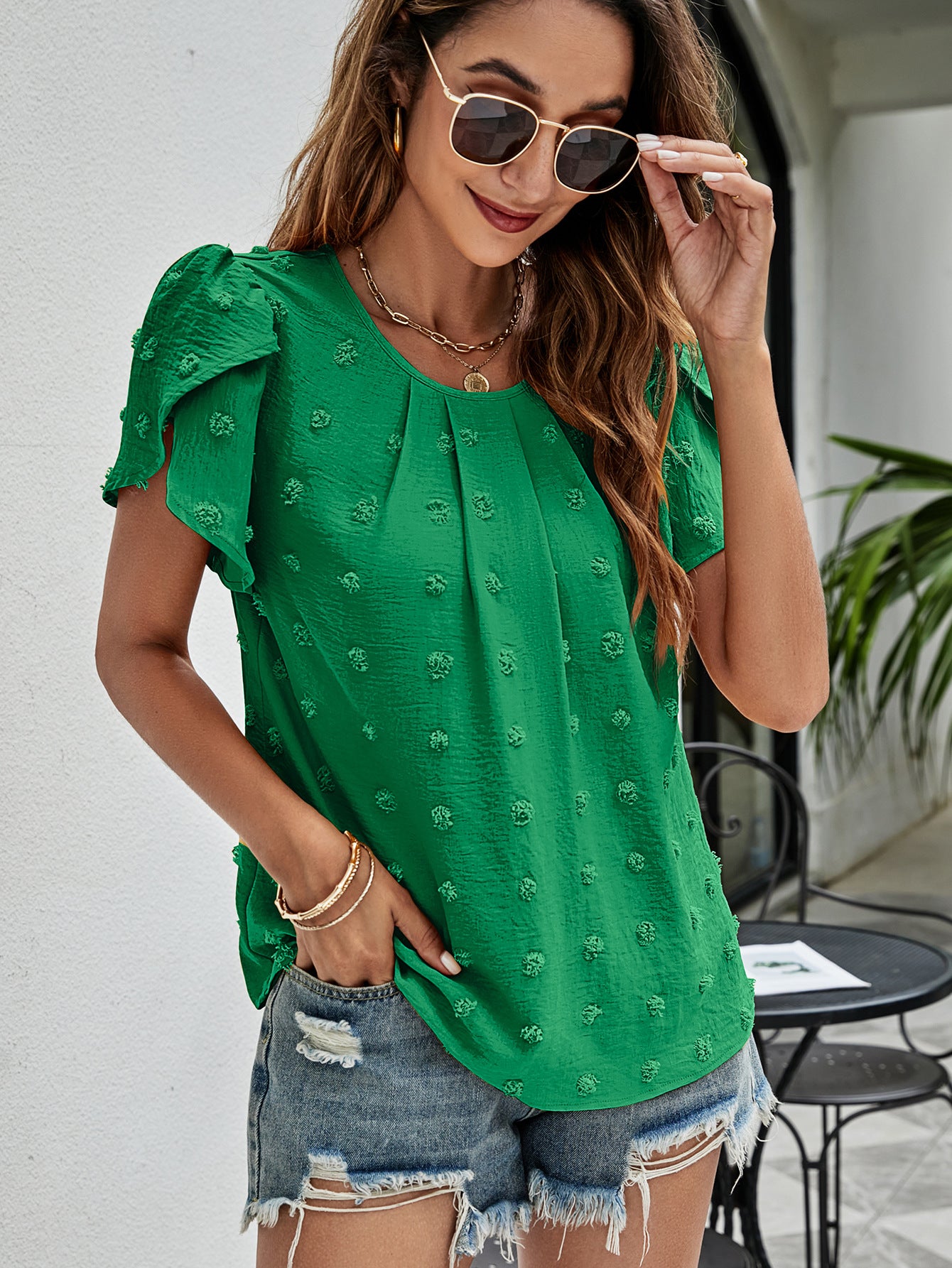 Buttoned petal best sale sleeve top