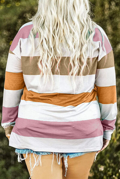 Plus Size Striped Slit Long Sleeve T-Shirt