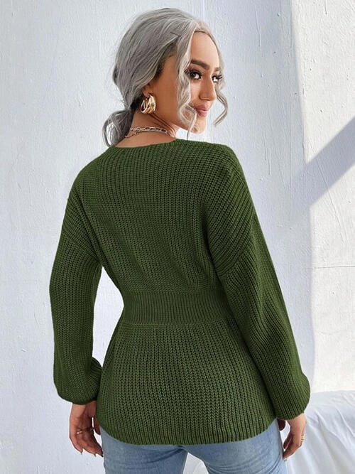 Notched Dropped Shoulder Knit Top 4 colors