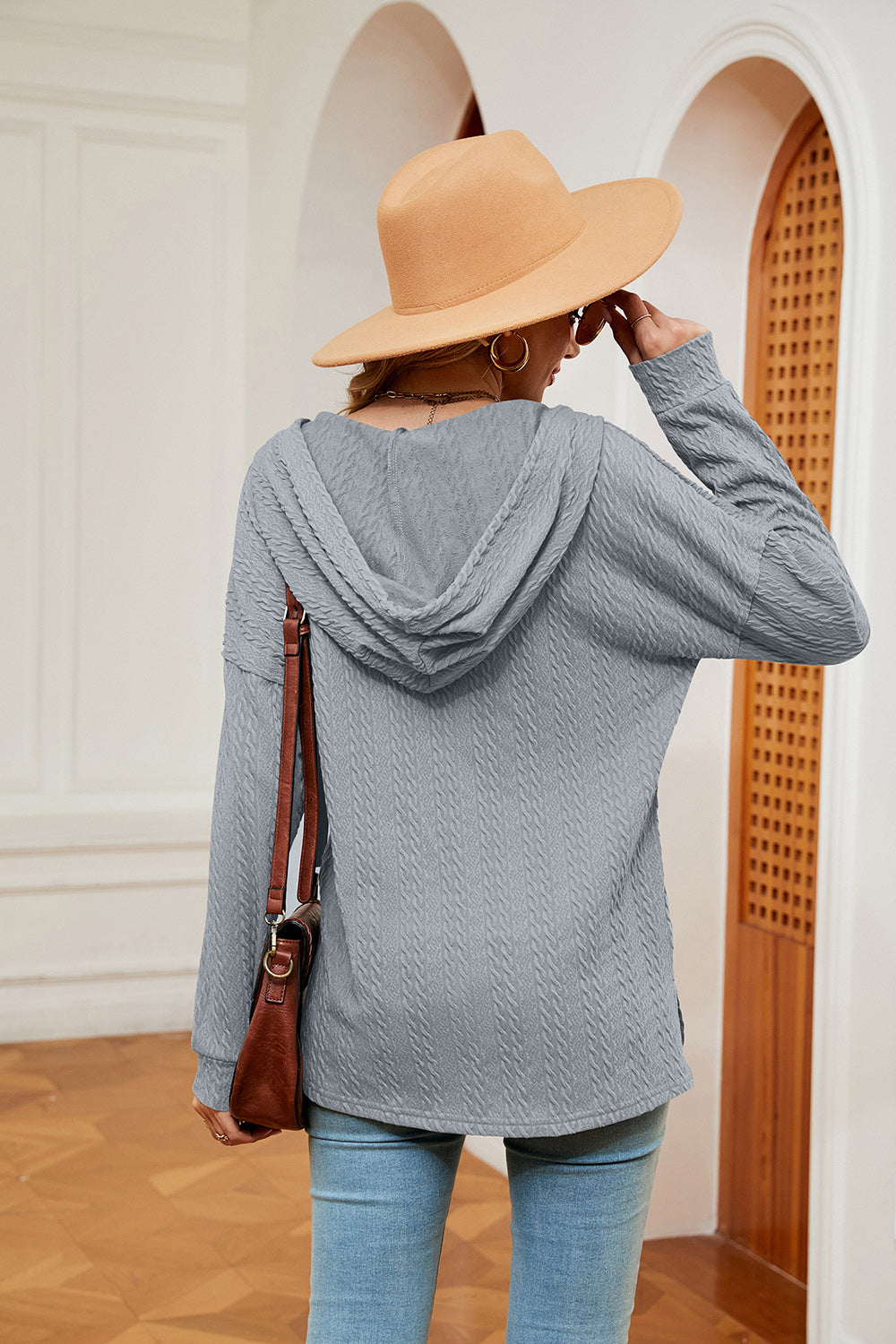Half-Button Dropped Shoulder Hoodie