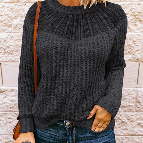 Round Neck Rib-Knit Sweater 3 colors
