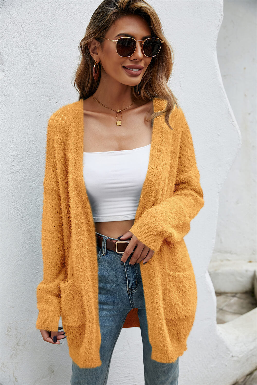 Fuzzy shop open cardigan