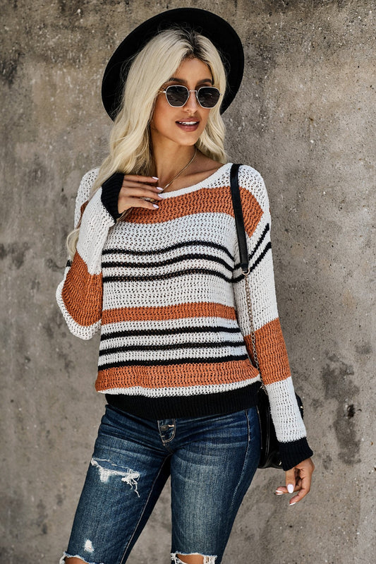 Rust Stripe Open Knit Sweater