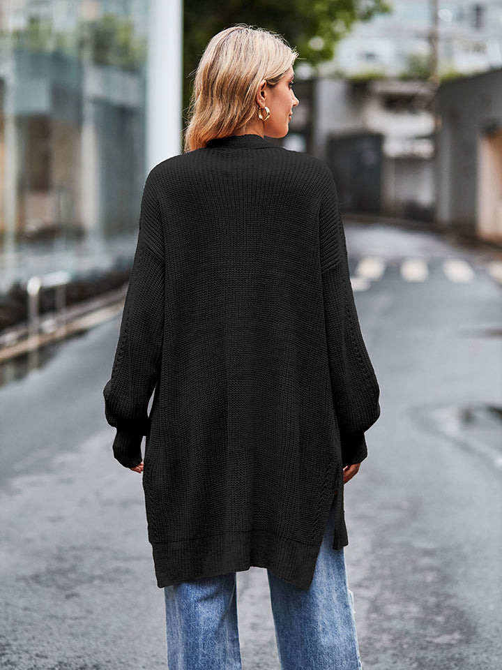 Black waffle outlet knit cardigan