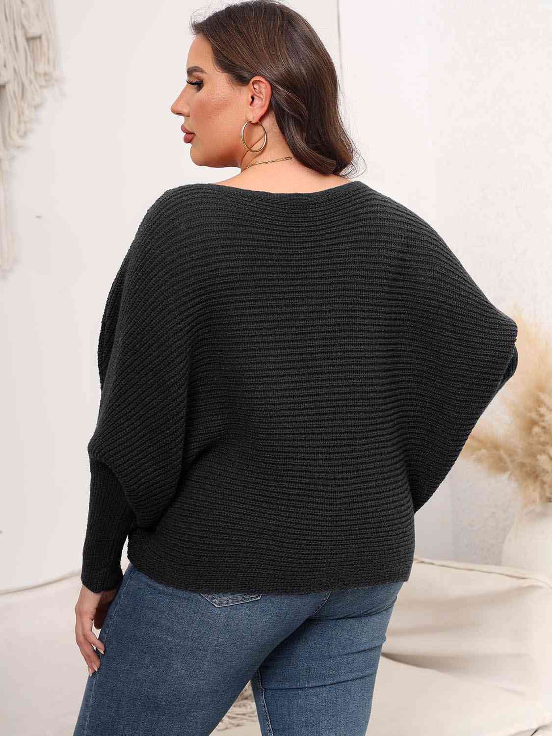 Full Size Boat Neck Batwing Sleeve Sweater 3 colors