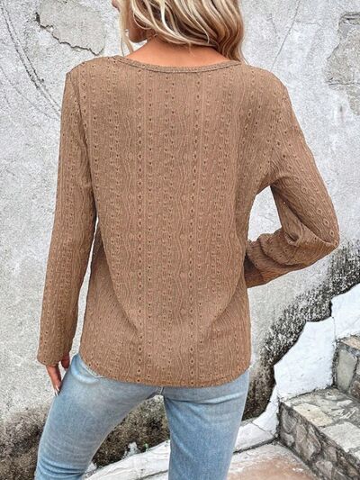 Openwork Half Button Long Sleeve Blouse 5 colors